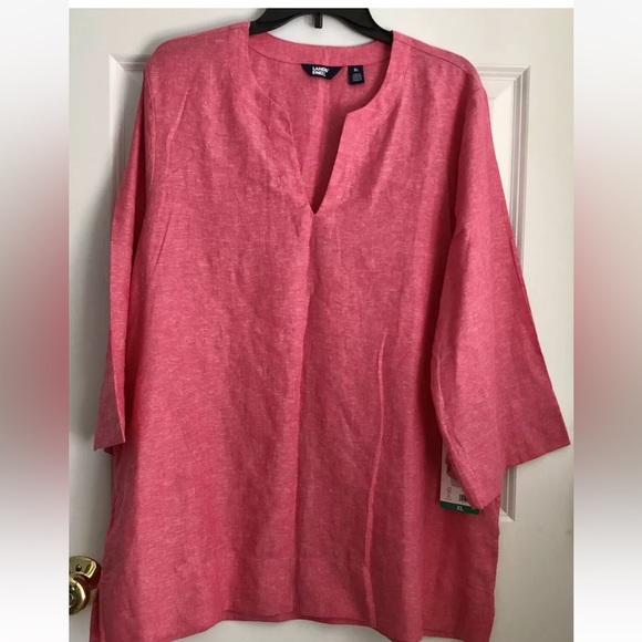 Lands’ End Women's Spilt Neck 3/4 Sleeve Tunic Blouse Pink Size XL Pulloverps2 - Picture 1 of 8